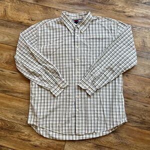 Tommy Hilfiger Plaid Button Down Shirt XXL Embroidered Crest Logo Gray Black